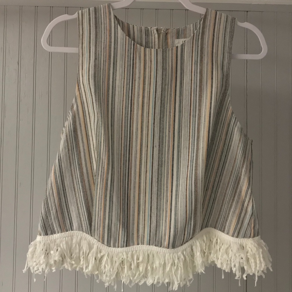 Lucca Multi Stripe Tank with Scollop Fringe Bottom